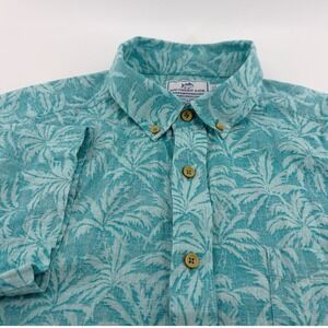 Southern Tide Men's Button Down Shirt Palm Trees Print Blue Large‎